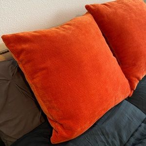 Two Pier 1 Large Orange Square Accent Pillows
